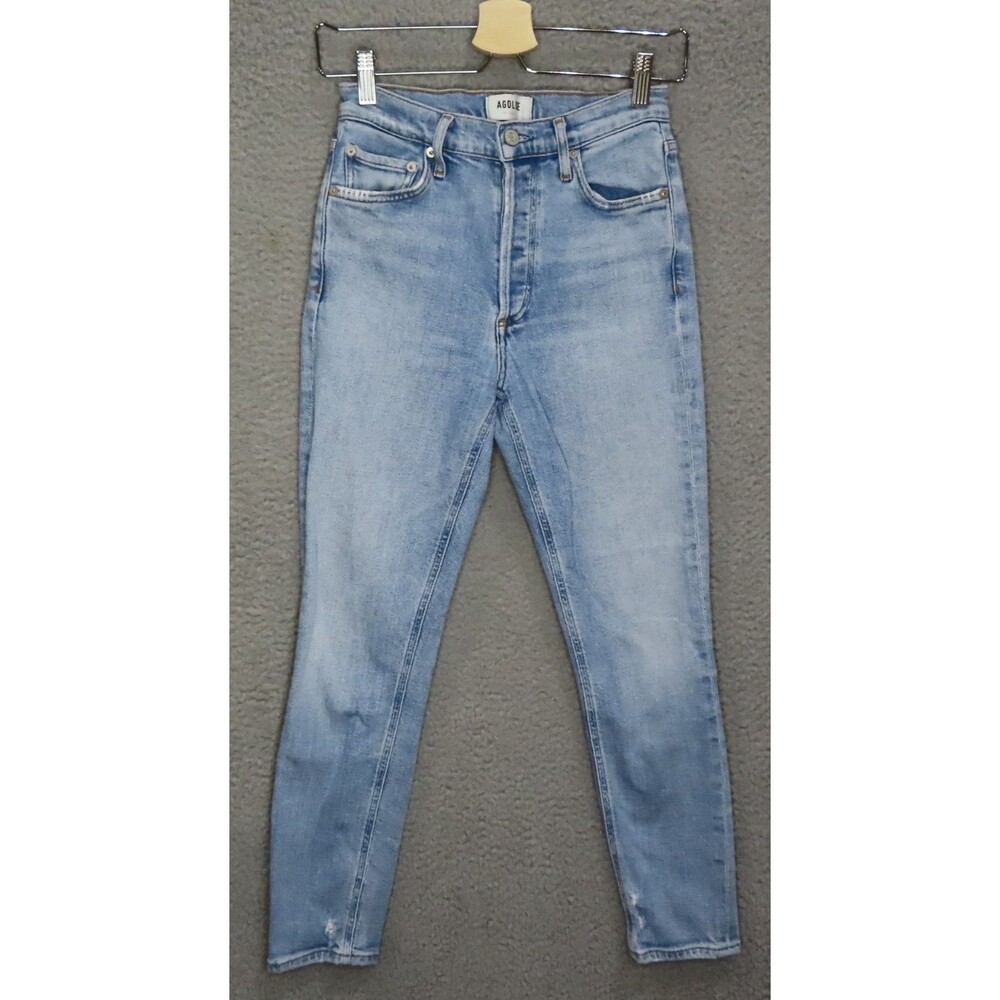Agolde Nico Jeans 25 Blue Denim USA Stretch High Rise Slim Fit Button Fly FLAWED